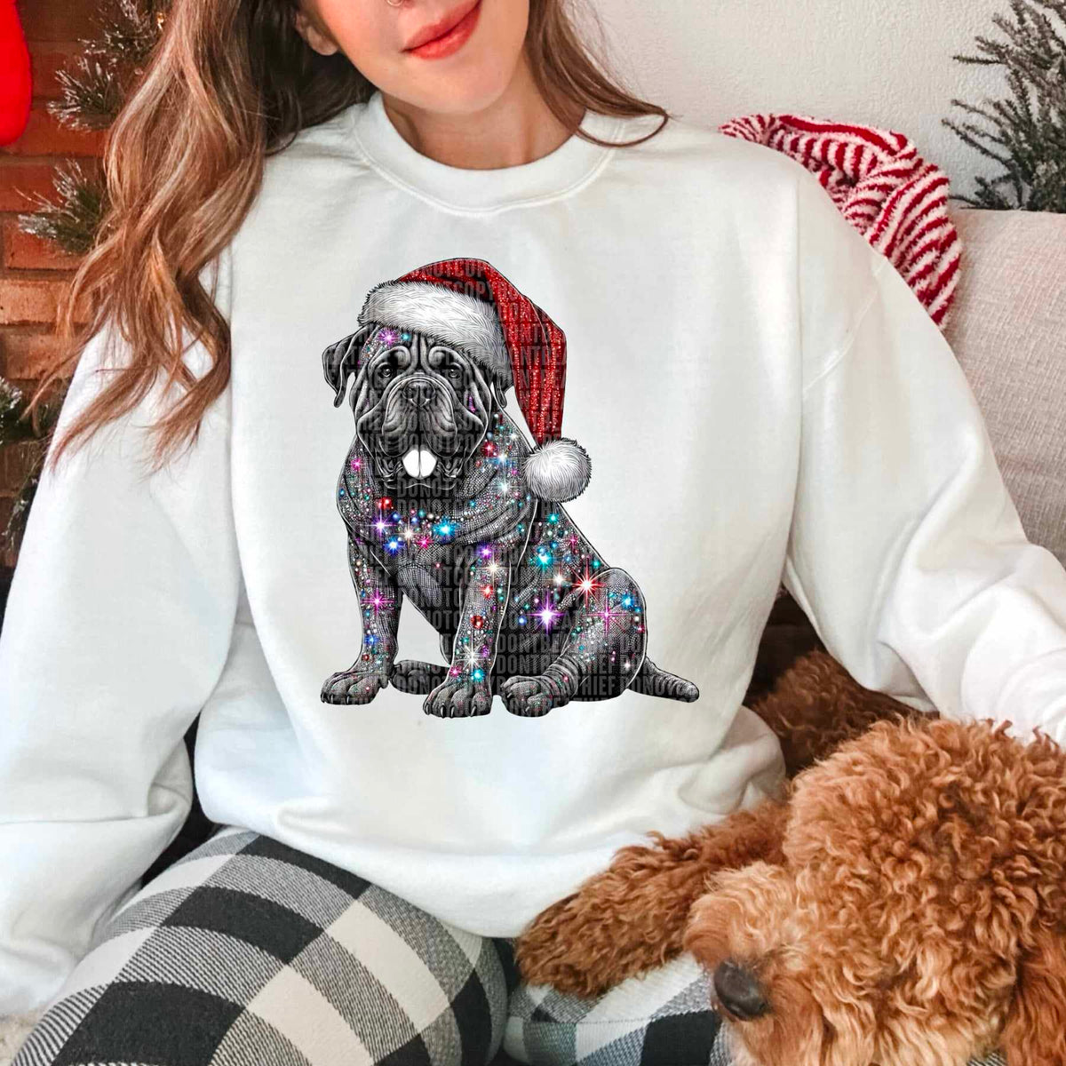 Rhinestone bulldog santa hat 44808 DTF transfer