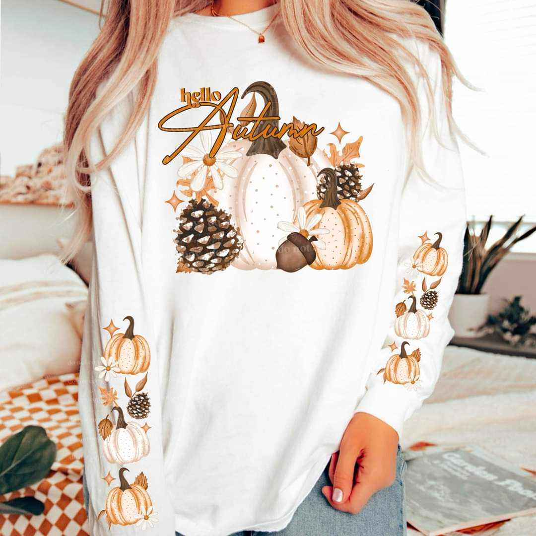 Hello autumn white pumpkins FRONT (CSC) 44196 DTF transfer