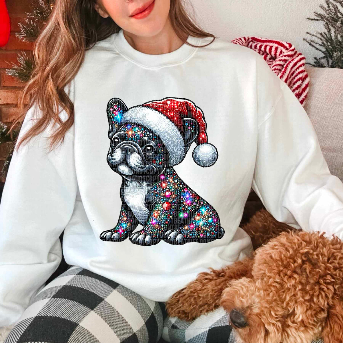 Rhinestone frenchie santa hat 44800 DTF transfer