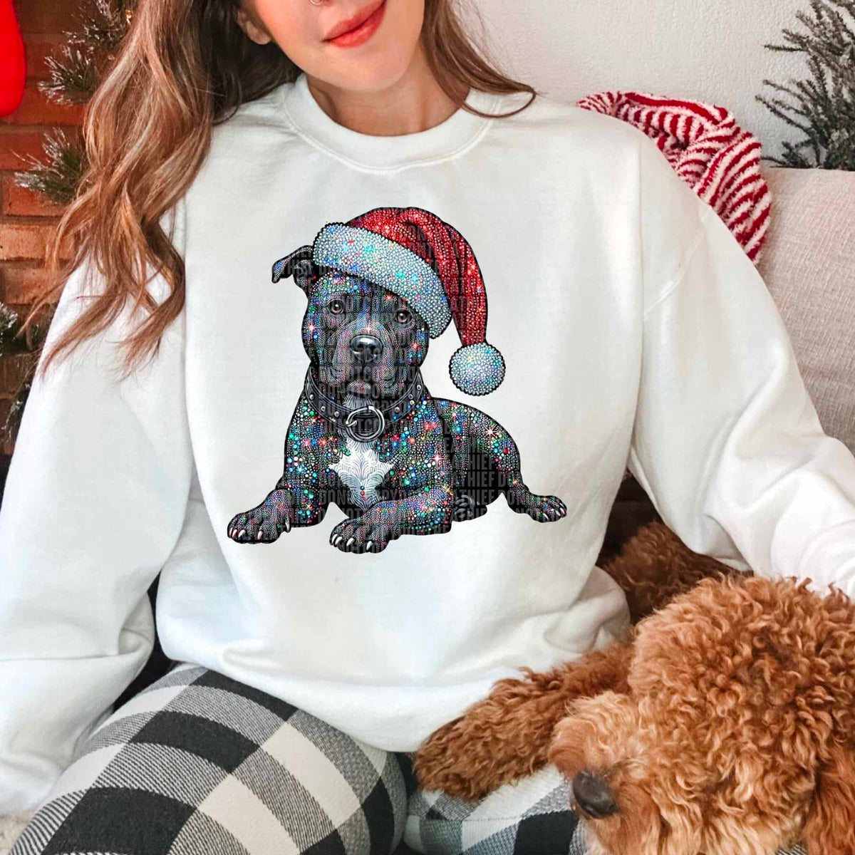 Rhinestone pitbul santa hat 44796 DTF transfer