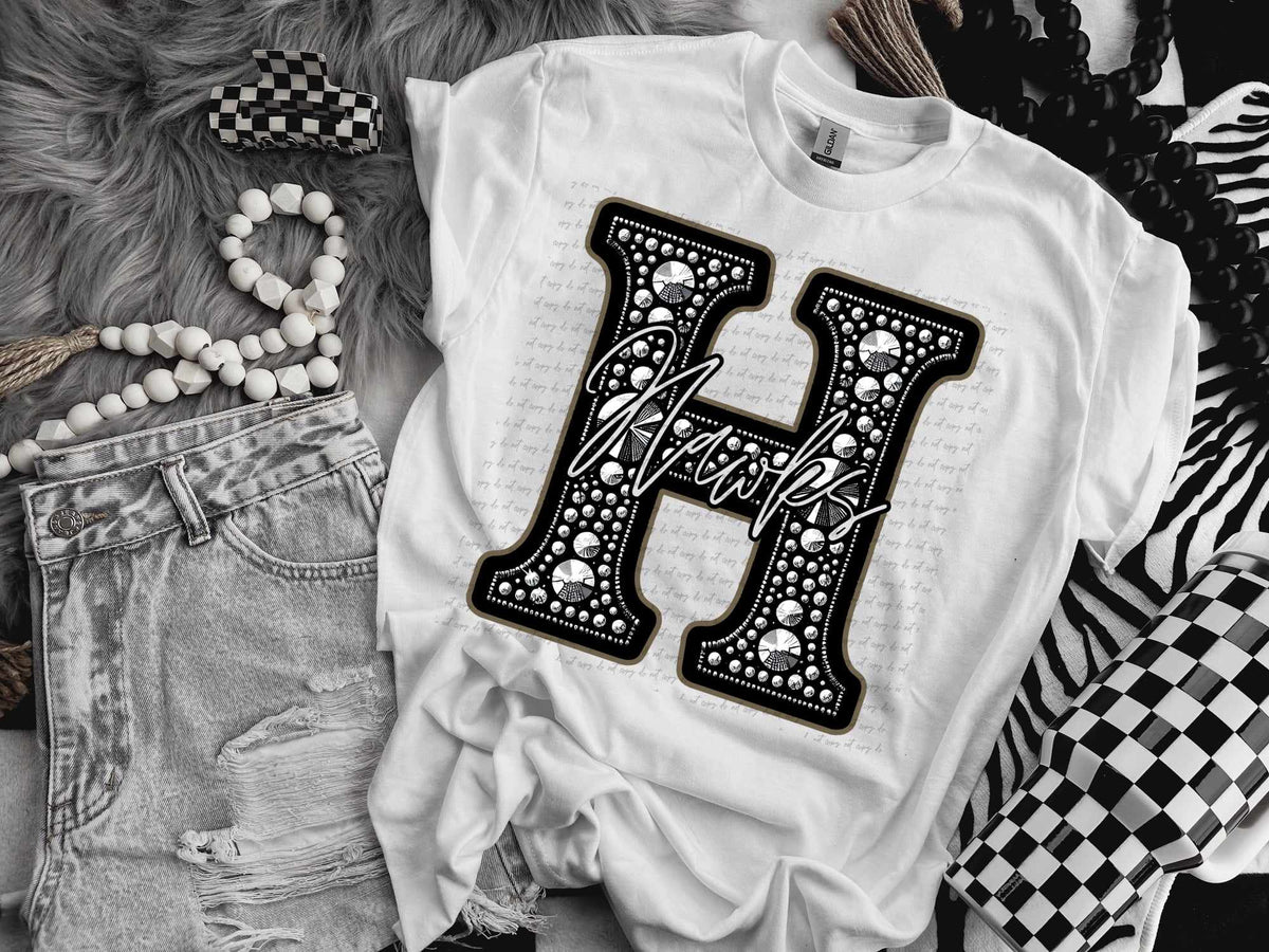 H hawks rhinestone (CITY) 41433 DTF TRANSFER