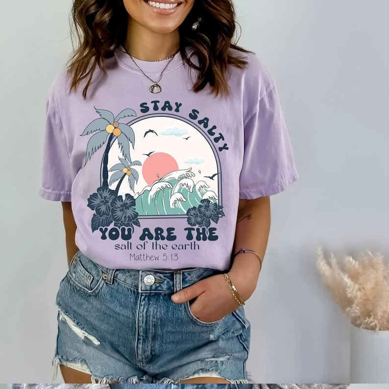 Stay salty you are the salt of the earth blue palm trees 41962 DTF transfer