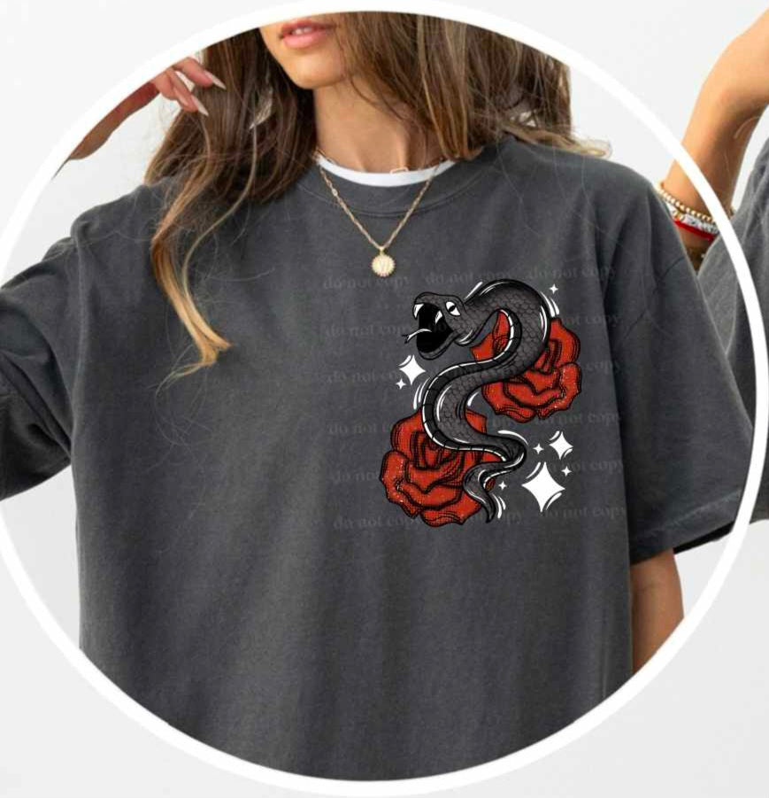 Black snake red roses white sparkles (CSC) 43056 DTF transfers
