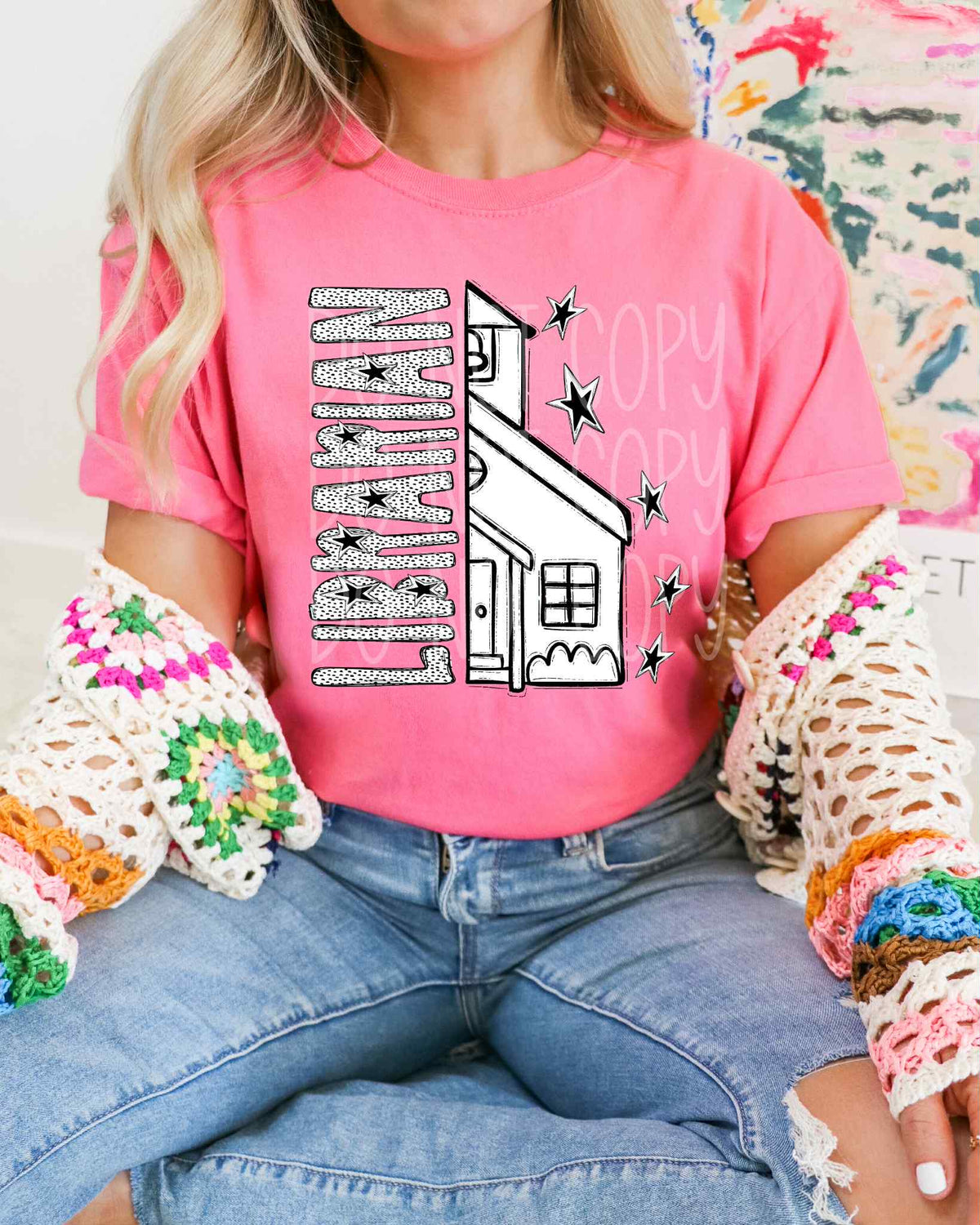 Librarian dotted PHDC DTF transfer