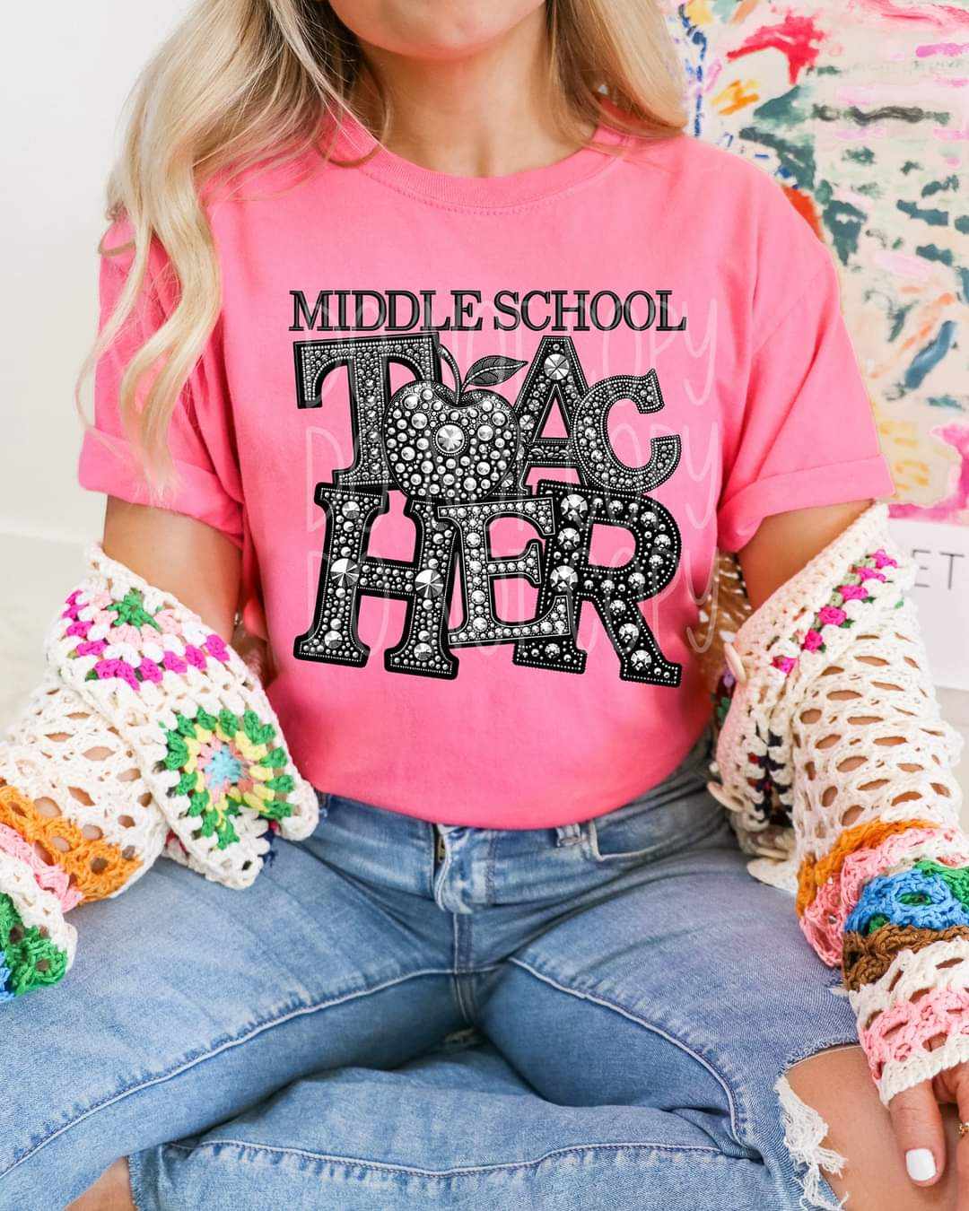 Middle school teacher rhinestone 41122 DTF transfer