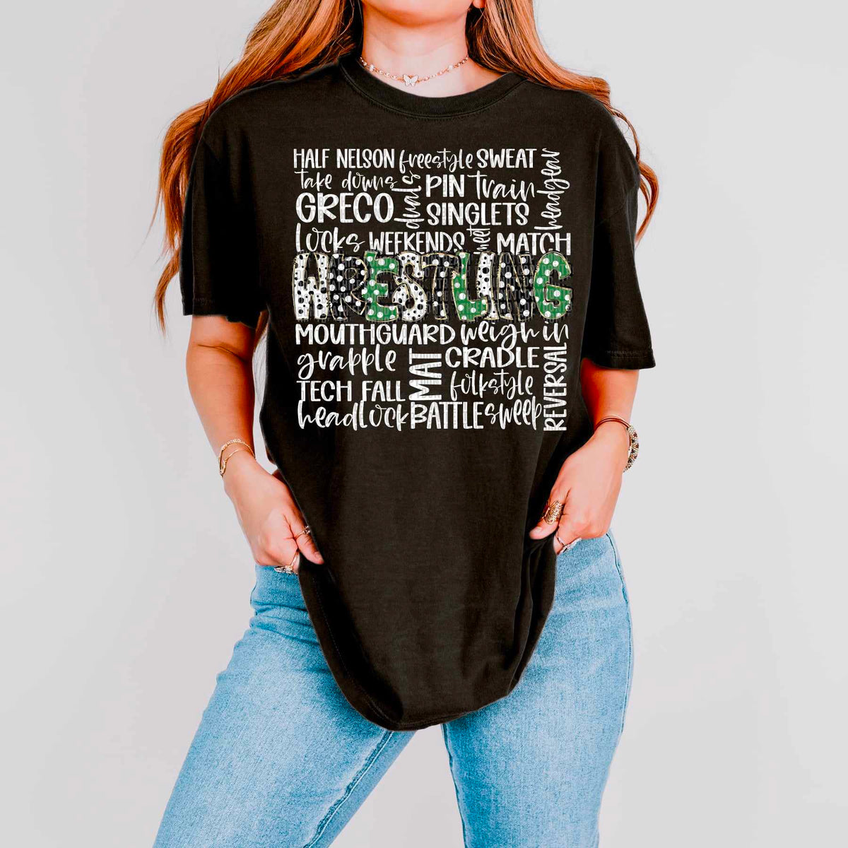 Wrestling subway white black green WHITE FONT 43444 DTF transfer