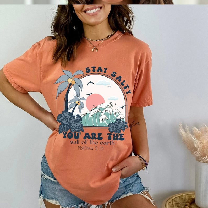 Stay salty you are the salt of the earth blue palm trees 41962 DTF transfer