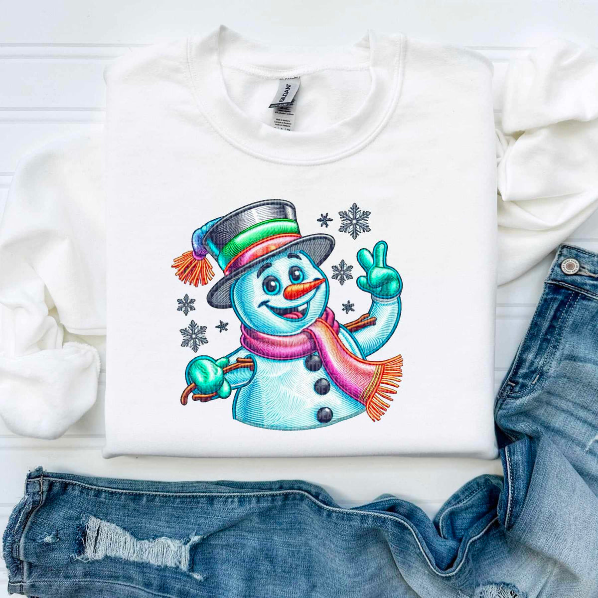 Snowman with pink and orange scarf 43022 DTF transfers