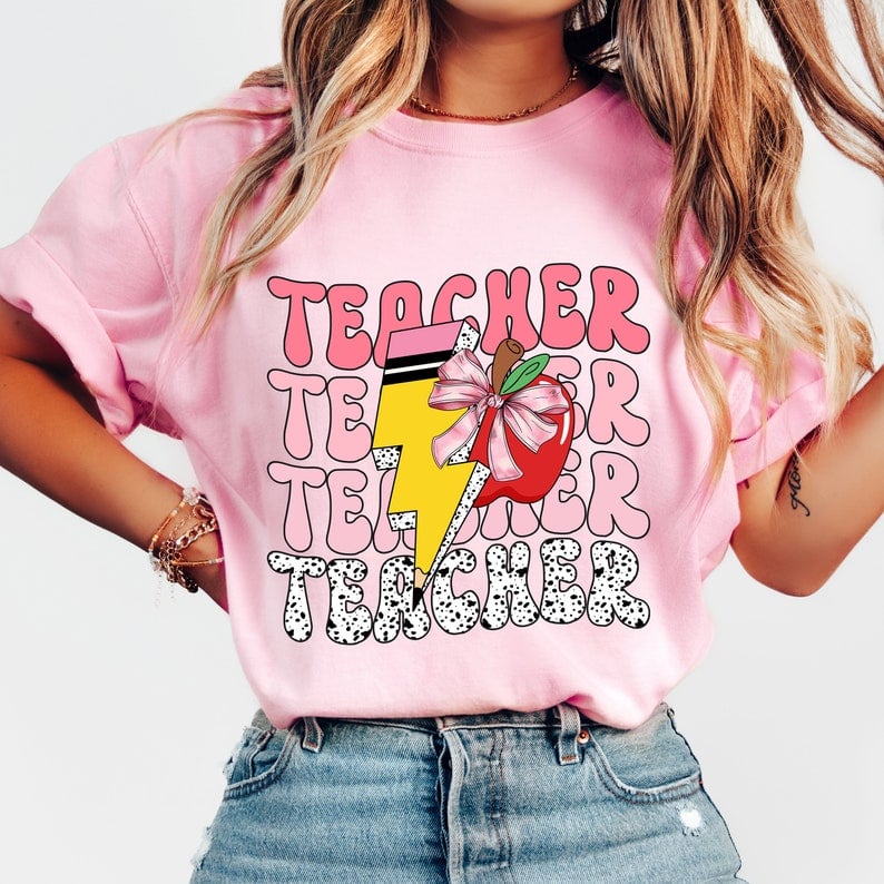 Teacher stacked pencil and apple 41951 DTF transfer