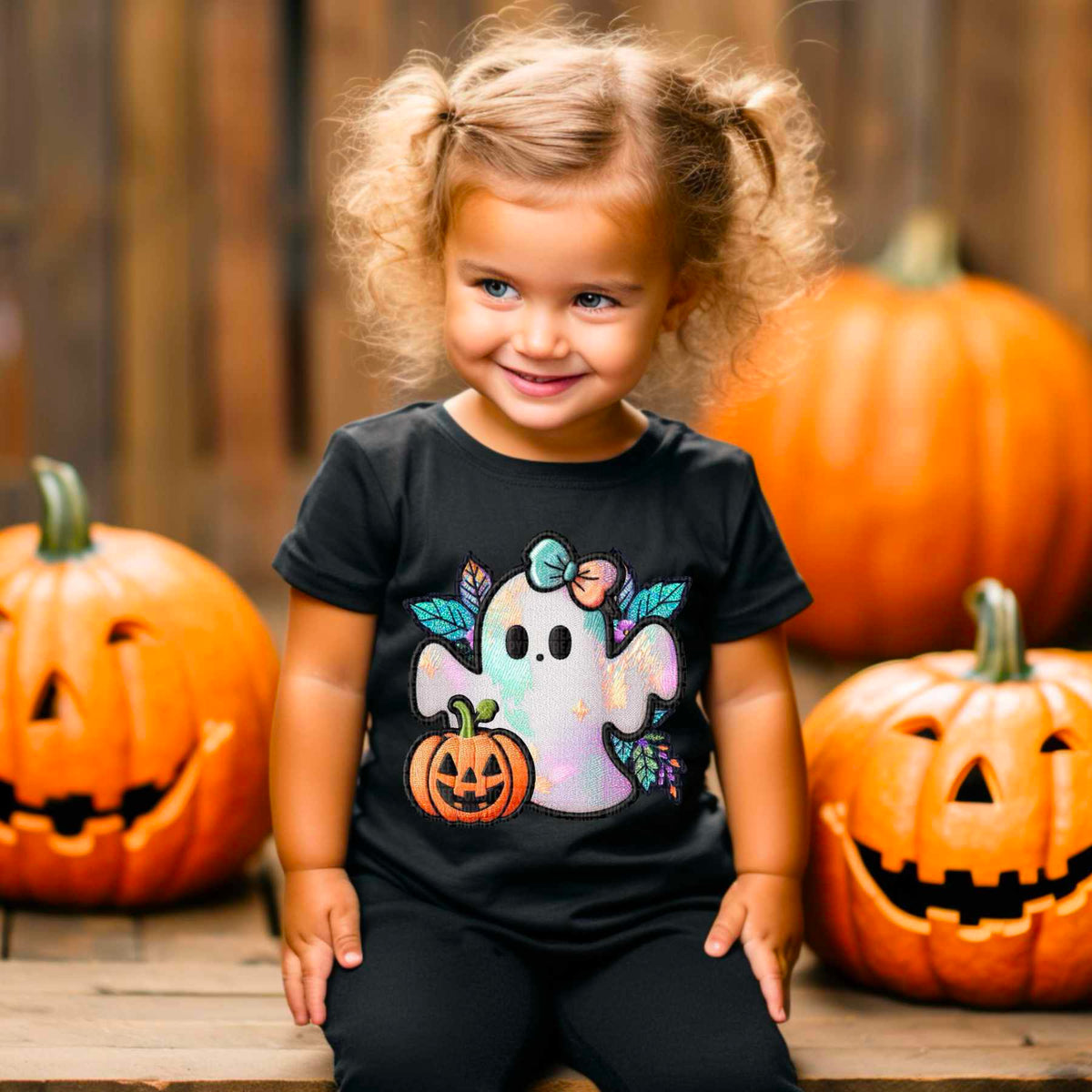 Ghost with colorful bow and leaves 43065 DTF transfers