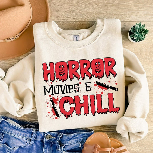 Horror movies & chill red font 41958 DTF transfer