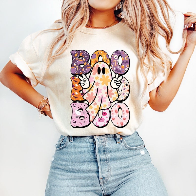 Boo stacked floral ghost 43024 DTF transfers