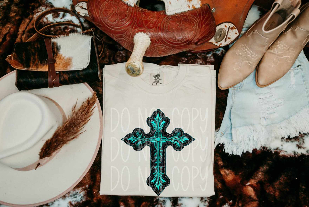 Teal cross 43206 DTF transfer