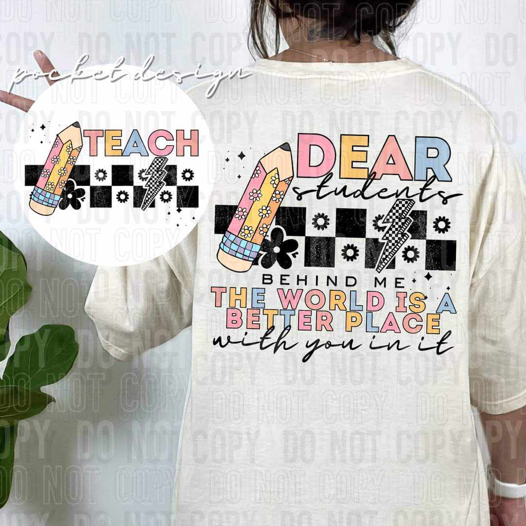 Dear students behind me pastel and checkered BACK ONLY (SBB) 43295 DTF transfer