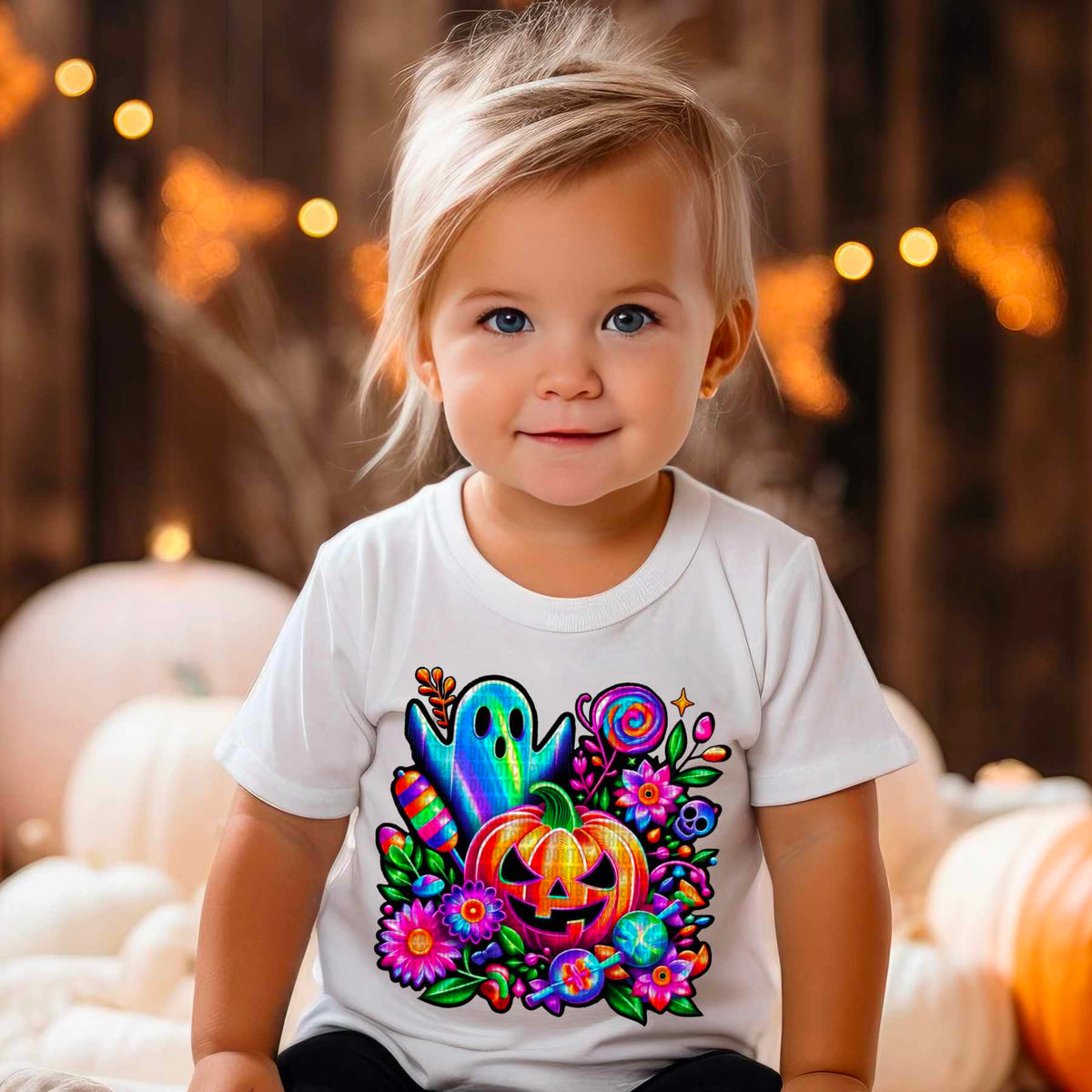 Holographic ghost with pumpkin and florals 43067 DTF transfers