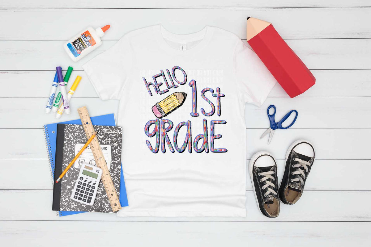Hello 1st grade brushstroke with pencil (CCDD) 43112 DTF transfer