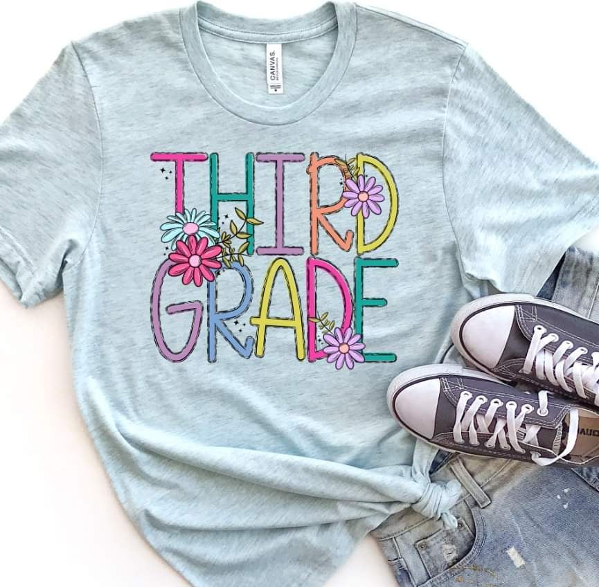 Third grade colorful with flowers 39857 DTF transfer