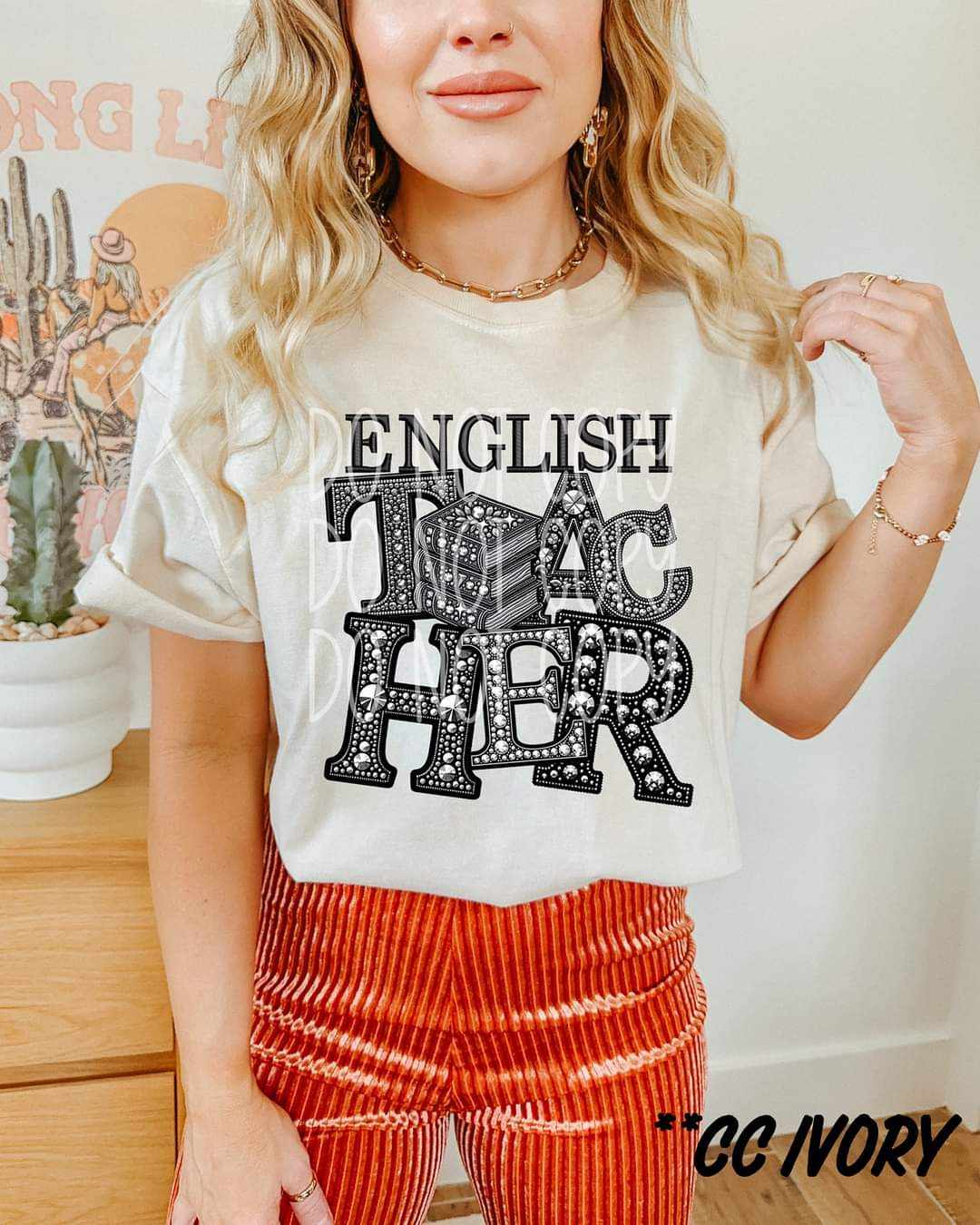 English teacher rhinestone 41149 DTF transfer