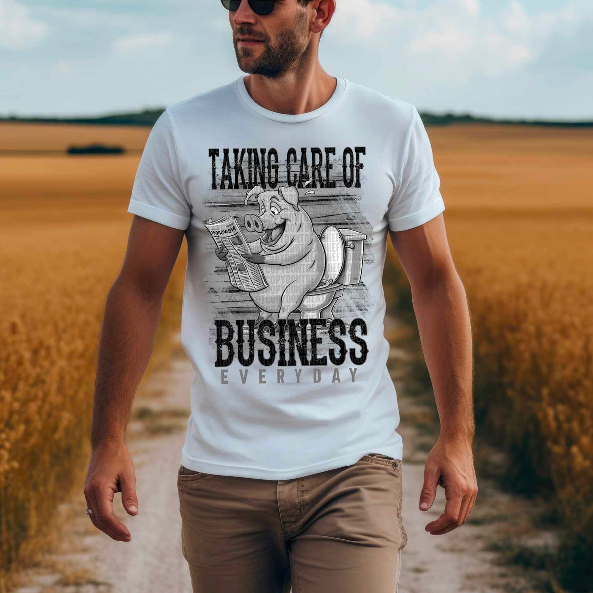 Taking care of business everyday pig no color black font 41583 DTF transfer