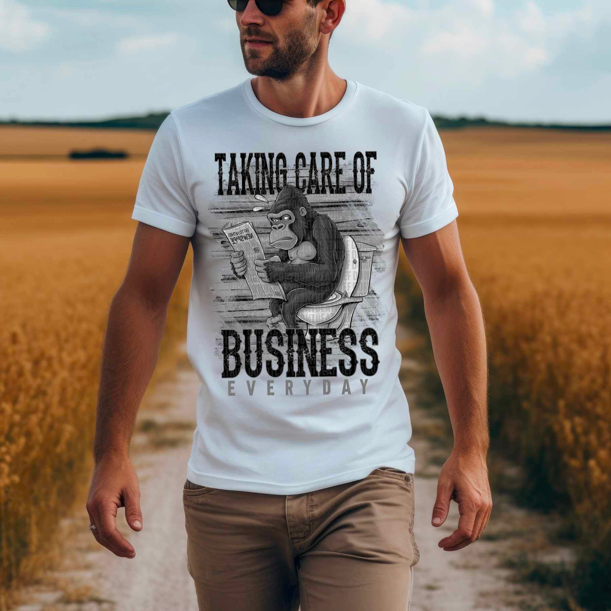 Taking care of business everyday gorilla no color black font 41590 DTF transfer