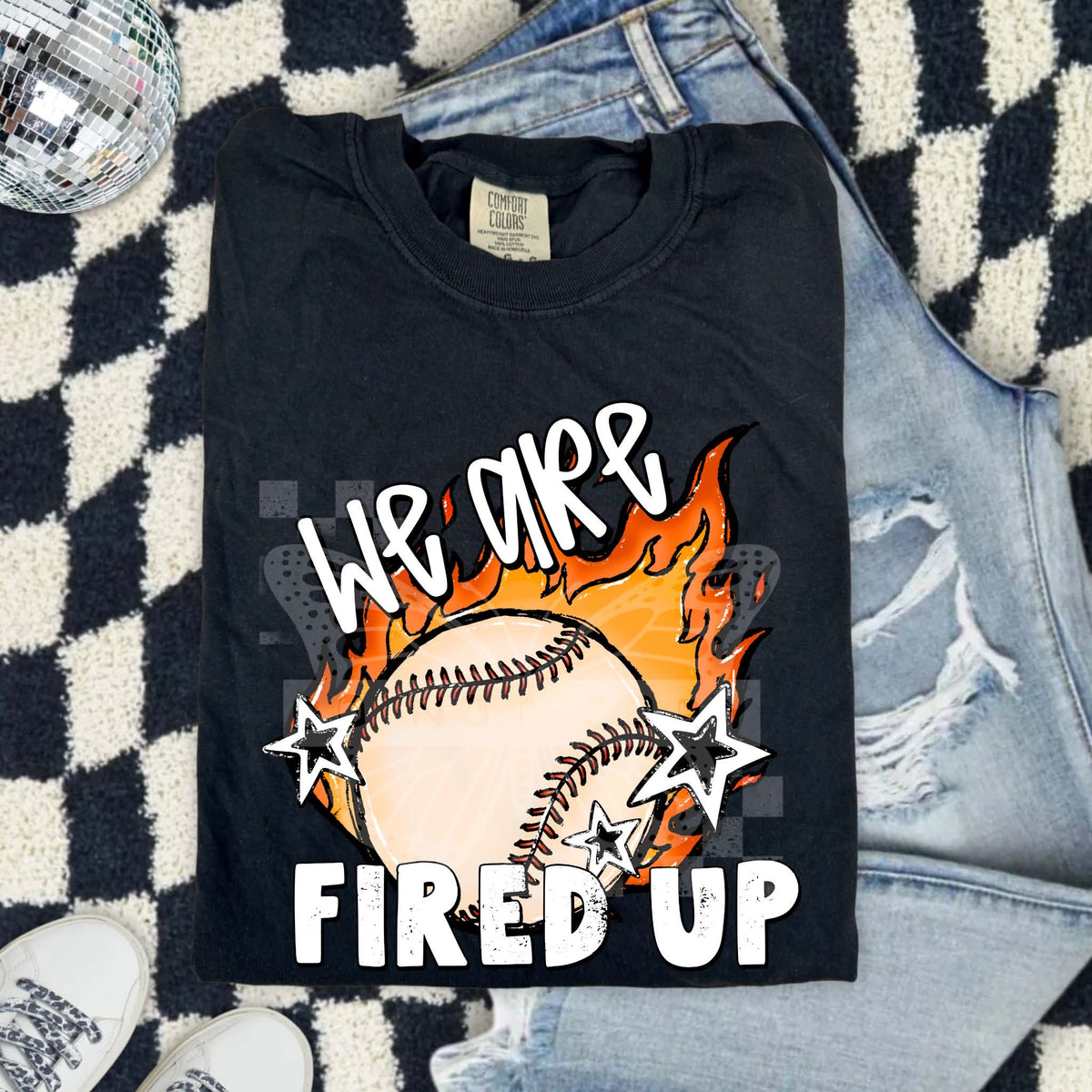 We are fired up flaming baseball (PH) DTF Transfer