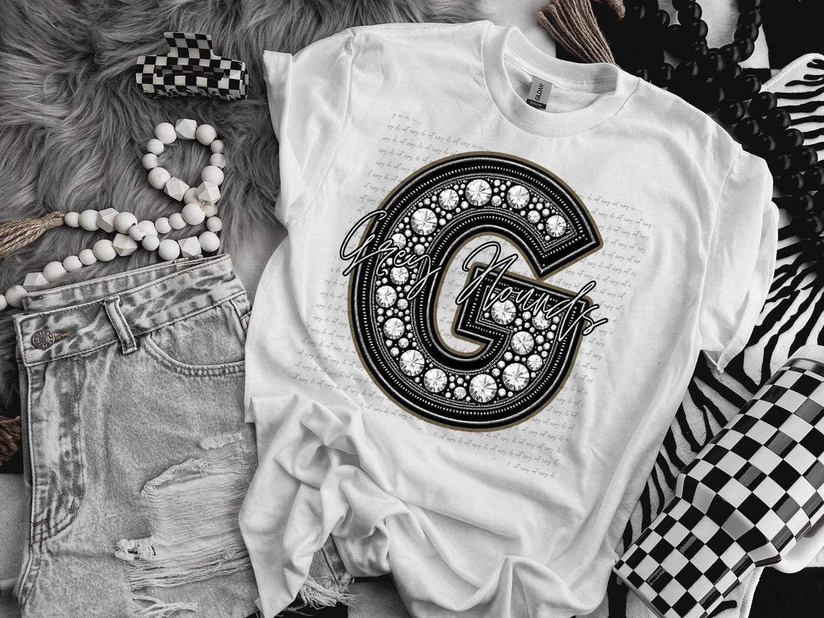G grey hounds rhinestone (CITY) 41439 DTF TRANSFER
