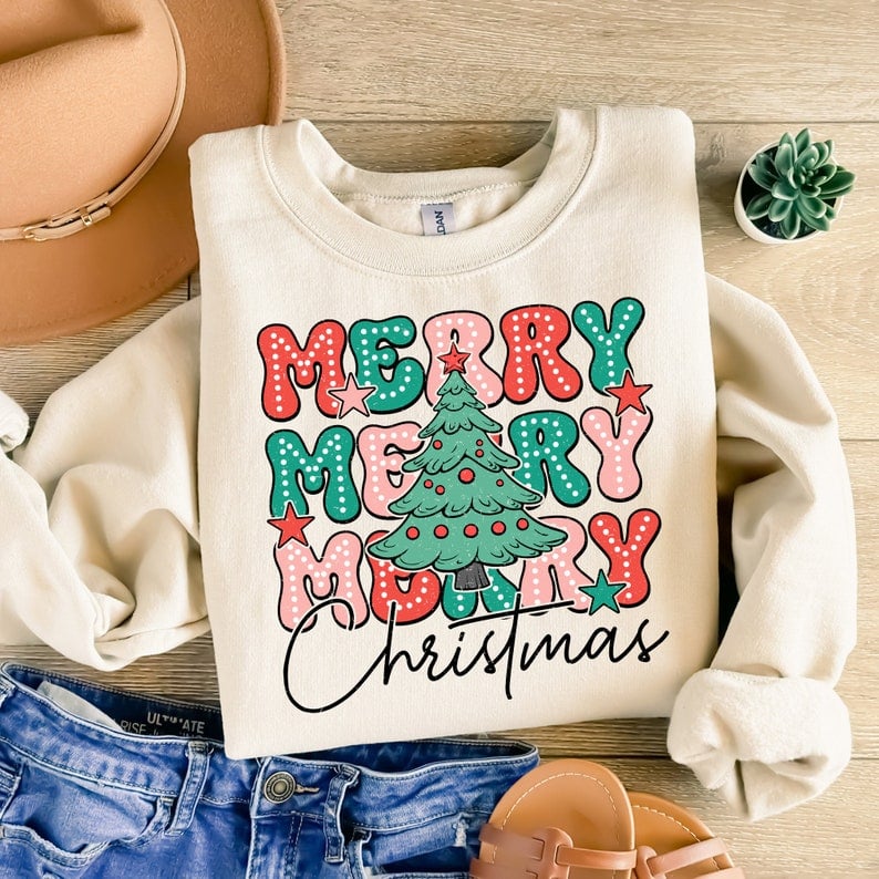 Merry christmas stacked with tree 41942 DTF transfer