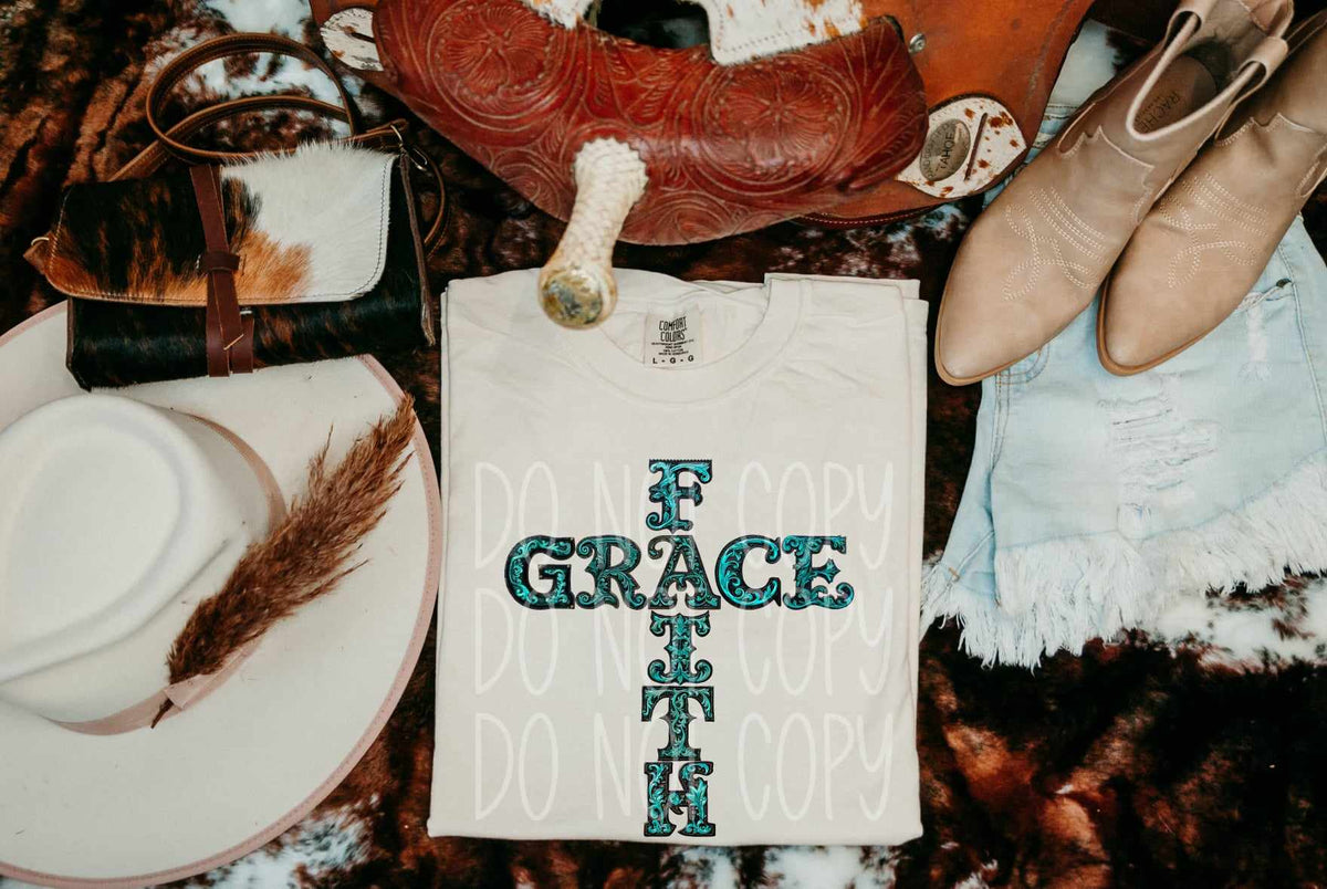 Faith grace teal words cross 43201 DTF transfer