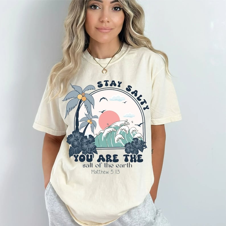 Stay salty you are the salt of the earth blue palm trees 41962 DTF transfer