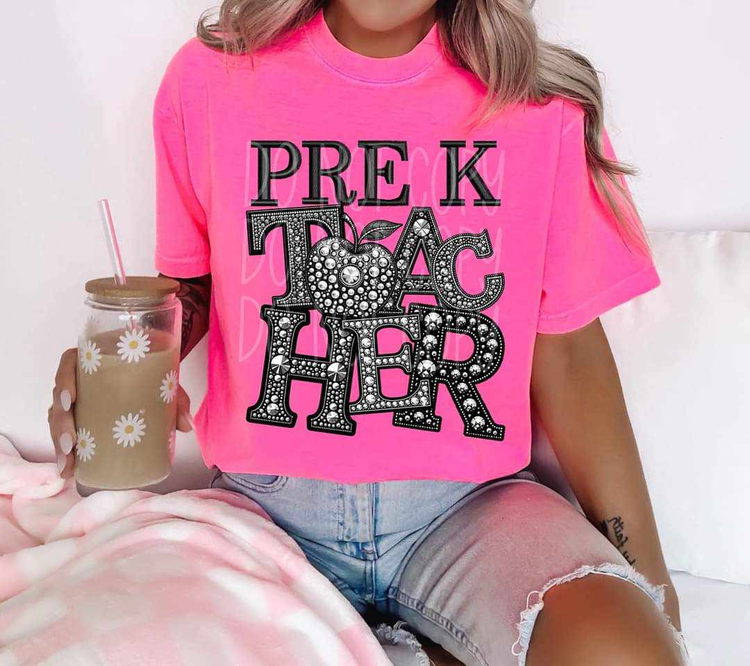 Pre K teacher rhinestone 41134 DTF transfer