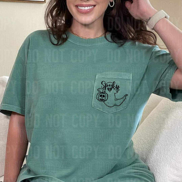 Spooky ghost with candy bucket black outline (SBB) 43277 DTF transfer