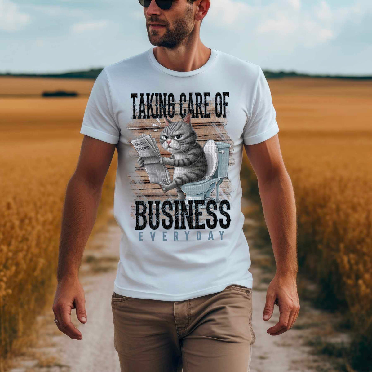 Taking care of business everyday cat white font 41585 DTF transfer