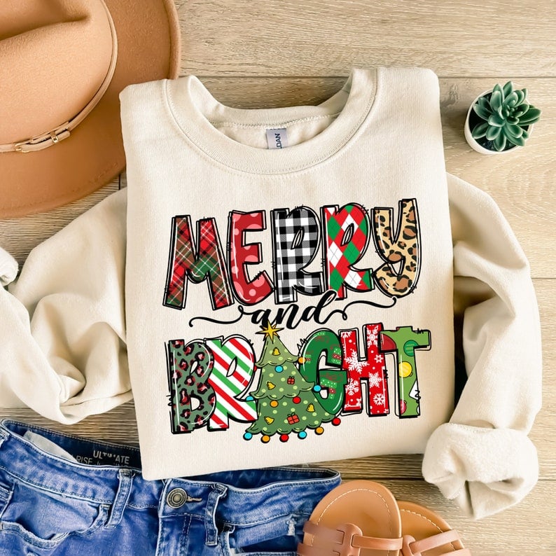 Merry and bright with tree 41926 DTF transfer