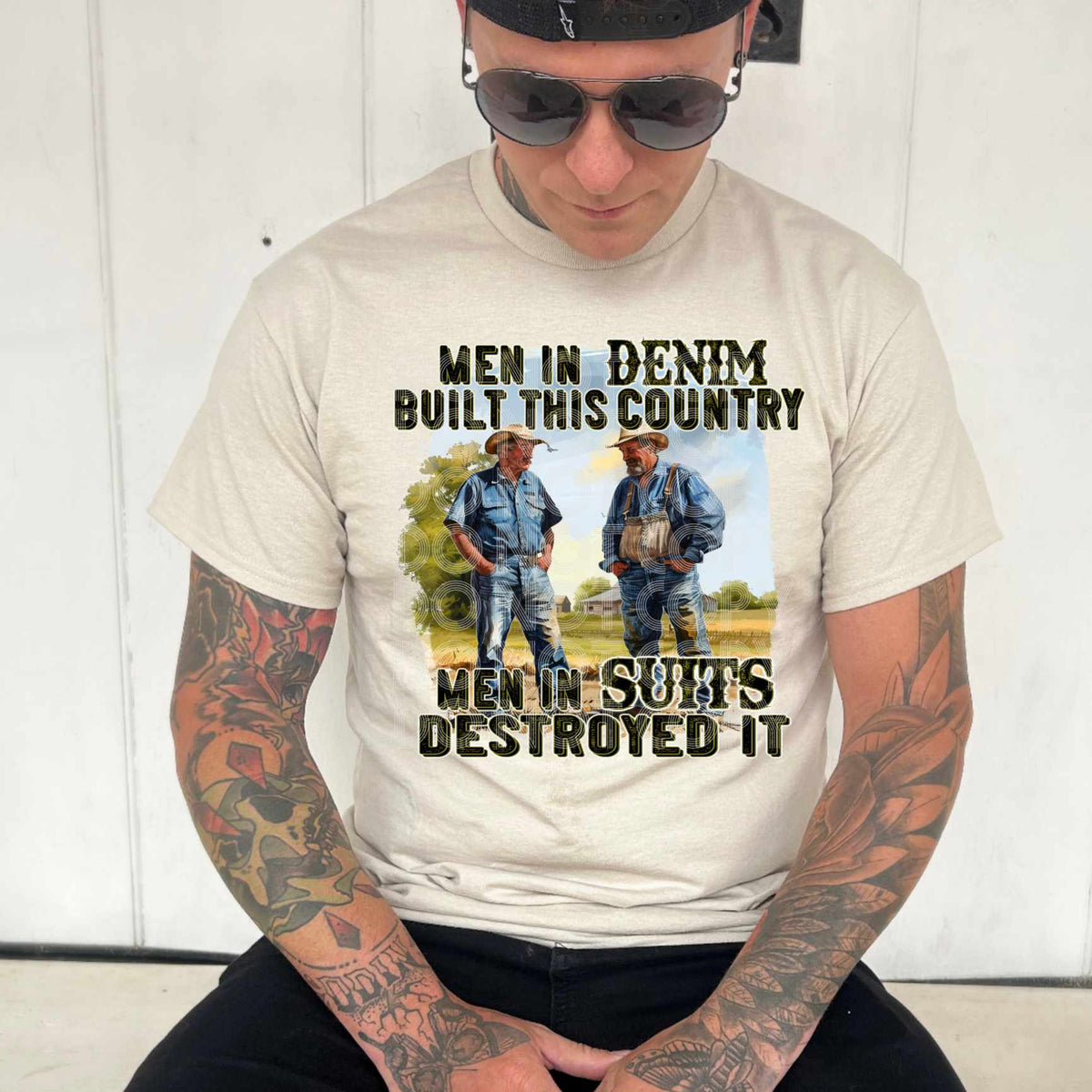 Men in denim build this country men in suits destroy it  (DD) 39937 DTF Transfer