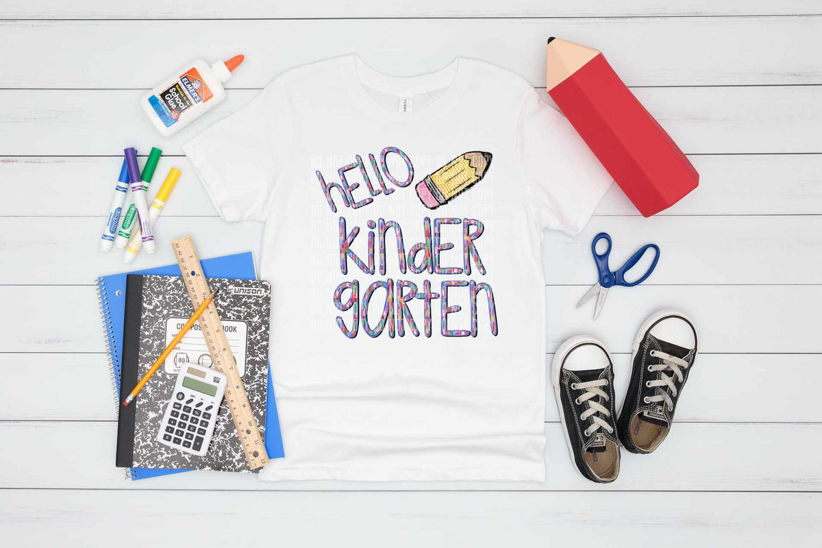 Hello kindergarten brushstroke with pencil (CCDD) 43114 DTF transfer