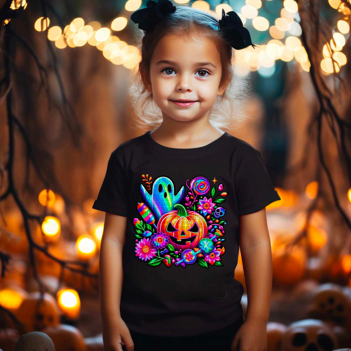 Holographic ghost with pumpkin and florals 43067 DTF transfers