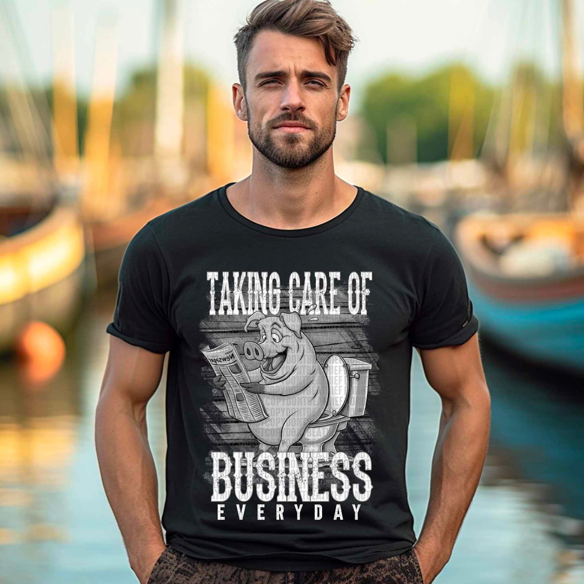 Taking care of business everyday pig no color white font 41584 DTF transfer