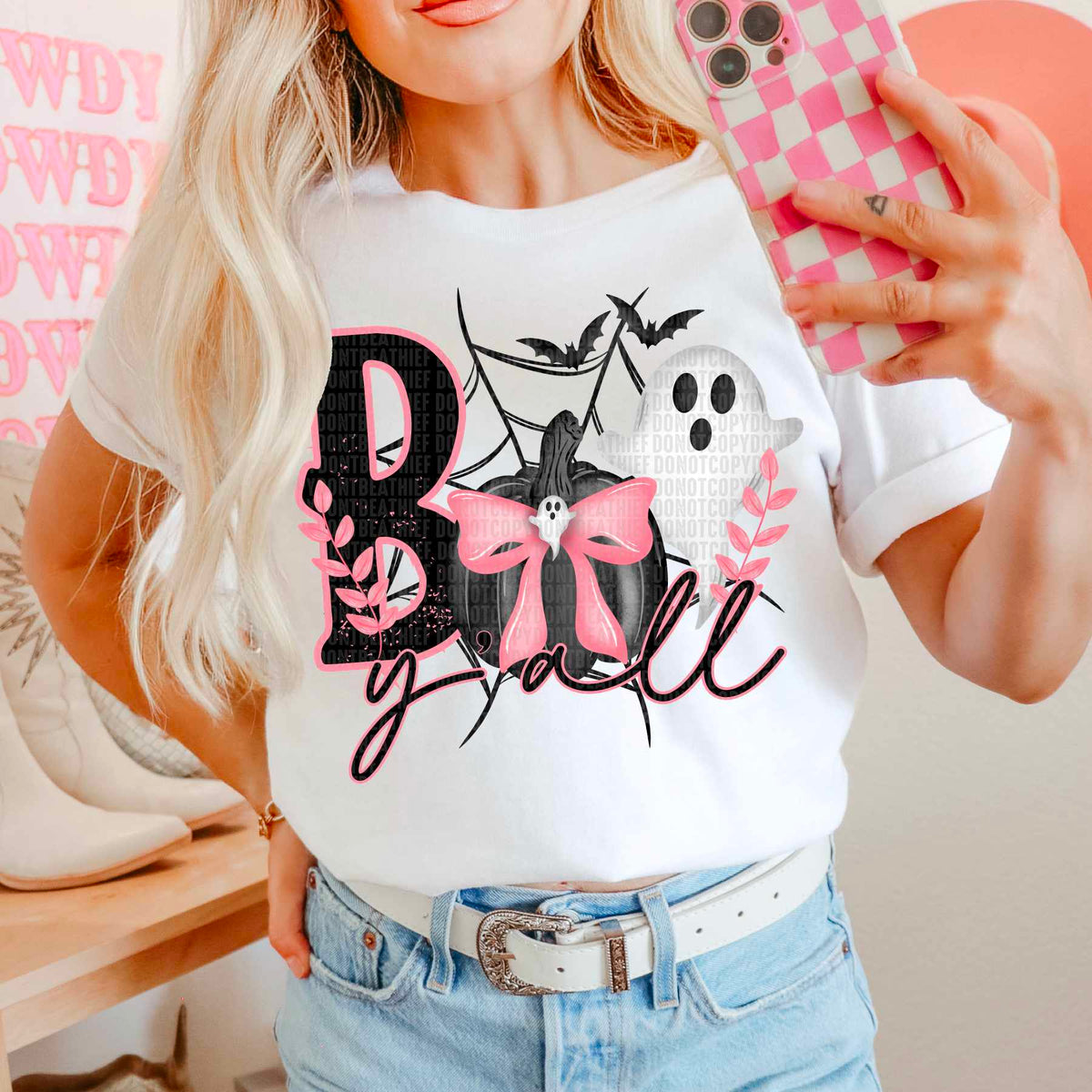 Boo y'all pink bow 39977 DTF transfer