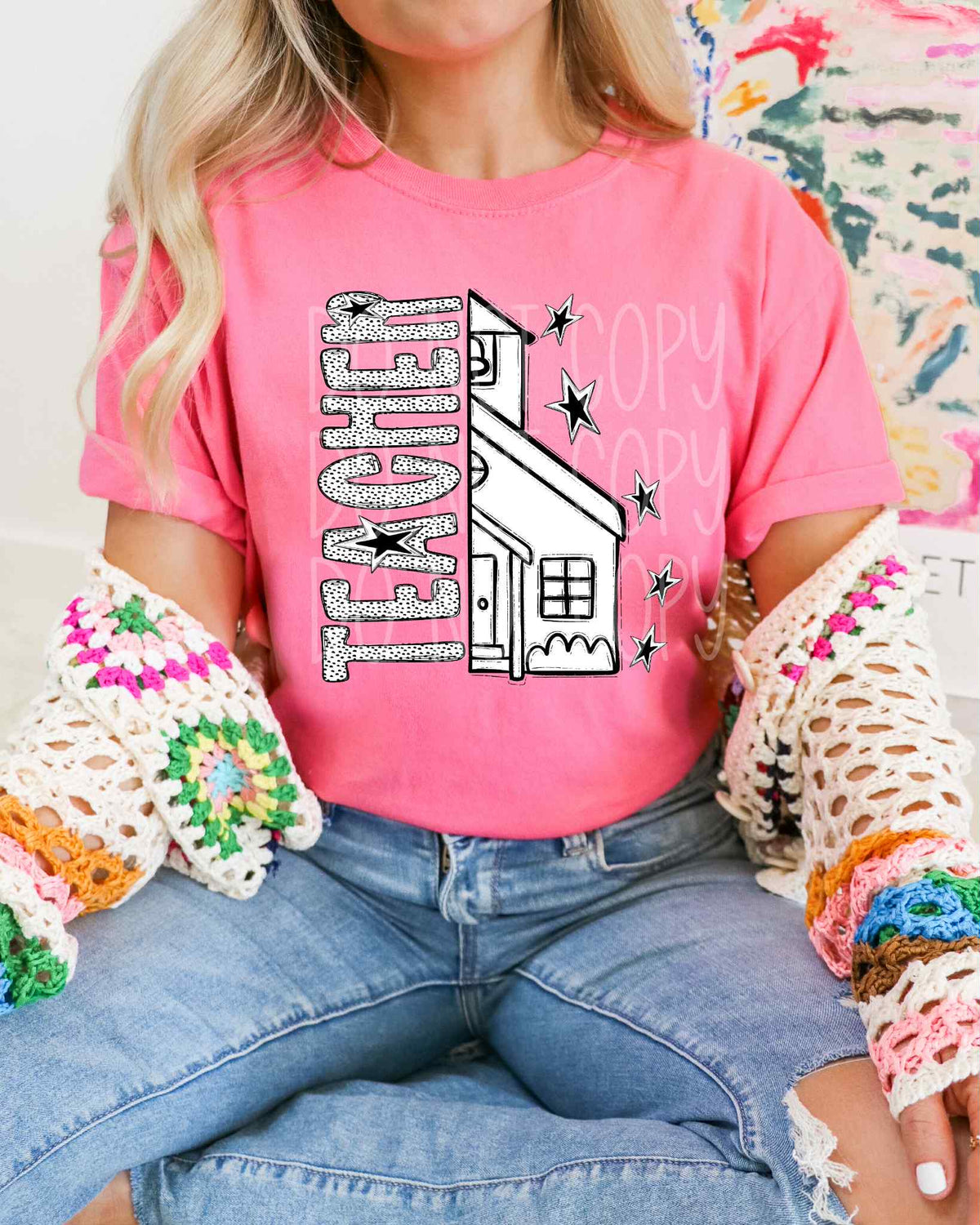 Teacher dotted PHDC DTF transfer