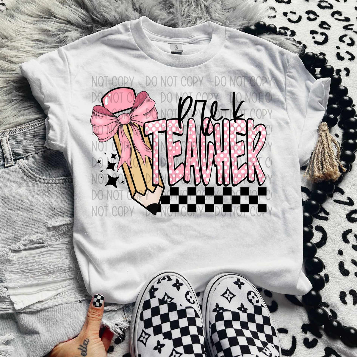 Pre-k teacher pink with polka dots  (SW)  39997 DTF transfer