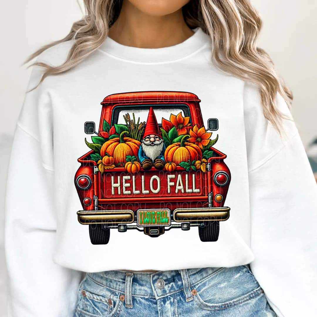 Hello fall red truck 41519 DTF transfer – Mud & Grace Transfers
