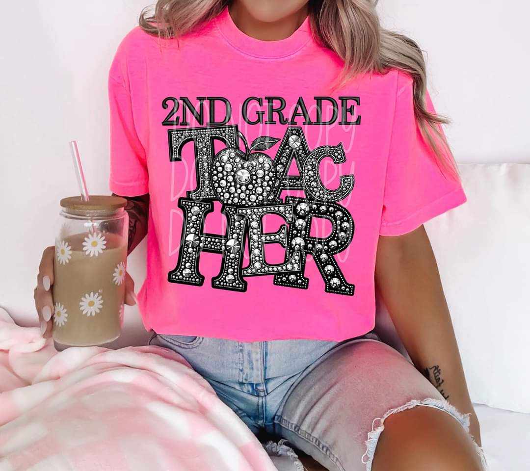 2nd grade teacher rhinestone 41141 DTF transfer