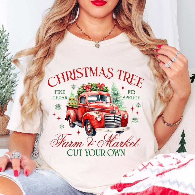 Christmas tree farm & market red truck 41999 DTF transfers