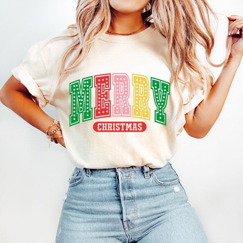 Merry christmas colorful varsity 41928 DTF transfer