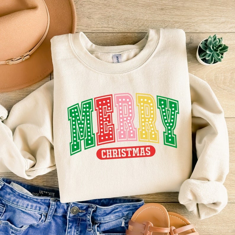 Merry christmas colorful varsity 41928 DTF transfer