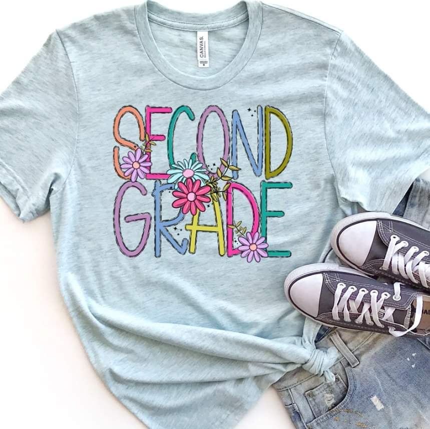 Second grade colorful with flowers 39856 DTF transfer