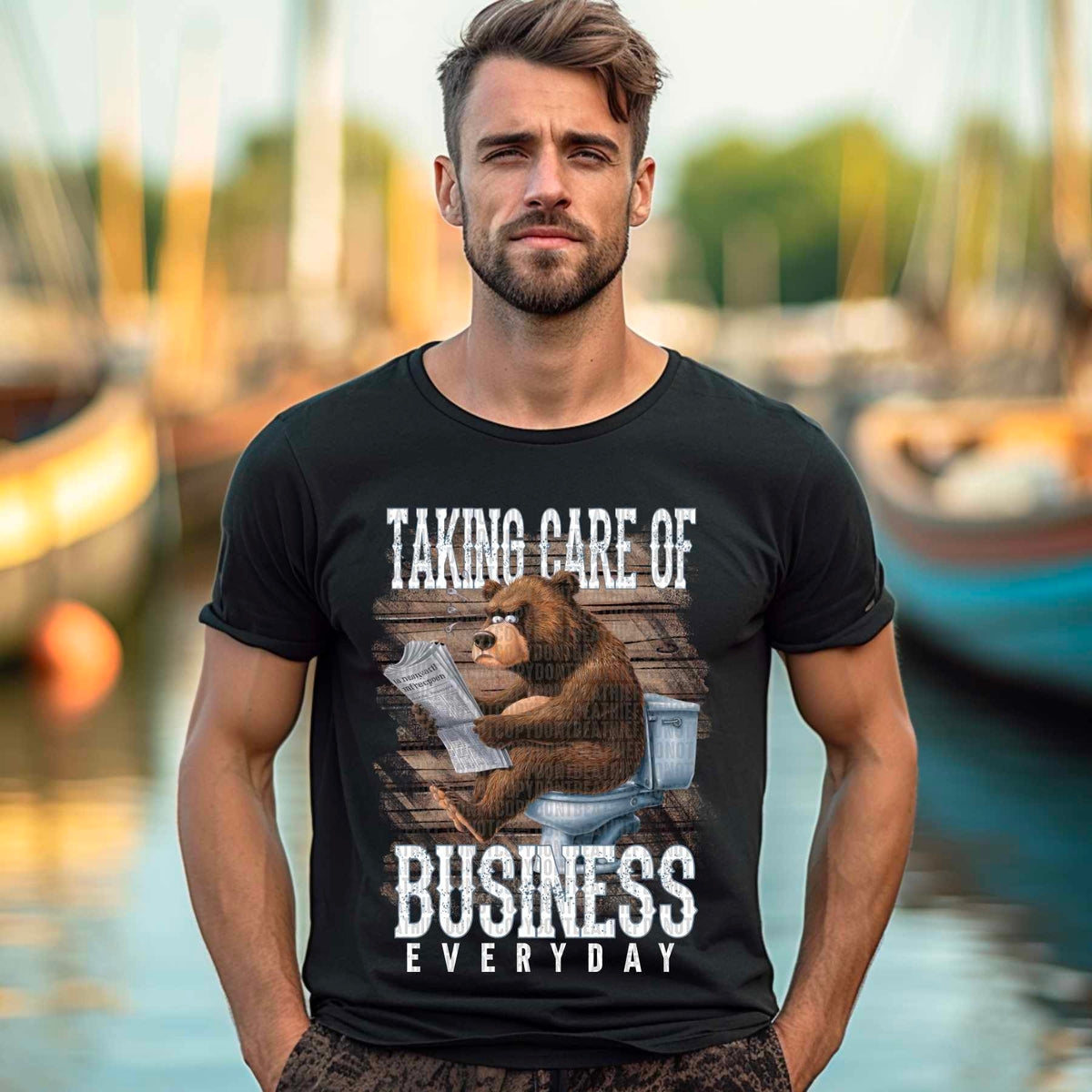 Taking care of business everyday bear white font 41576 DTF transfer