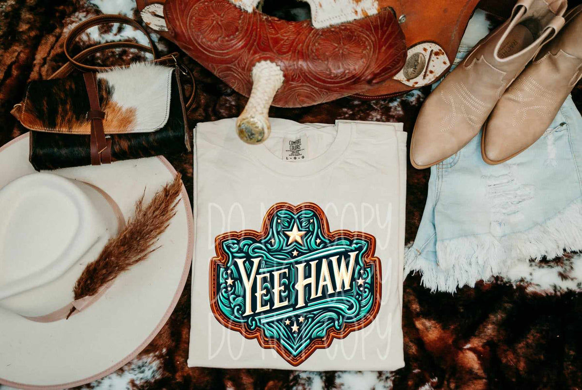 Yee haw teal 43205 DTF transfer