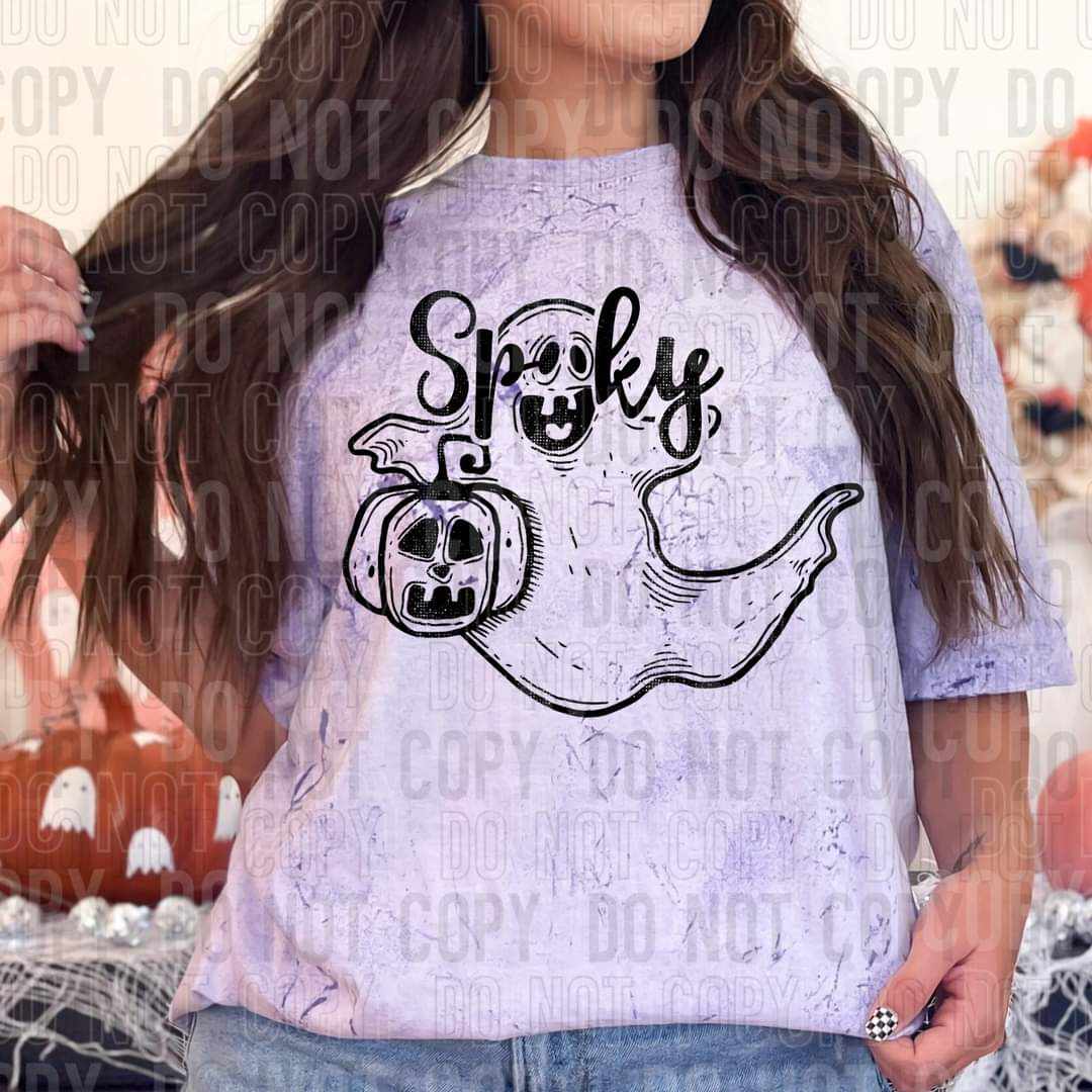 Spooky ghost with candy bucket black outline (SBB) 43277 DTF transfer
