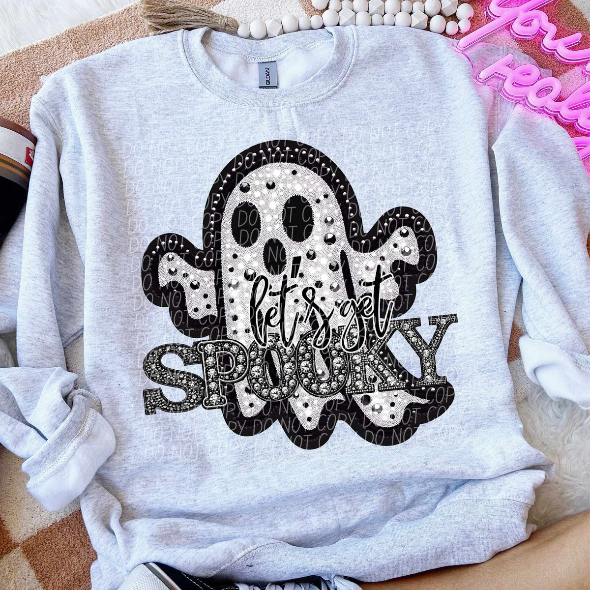 Lets get spooky rhinestone white ghost (CITY) 43093 DTF transfer